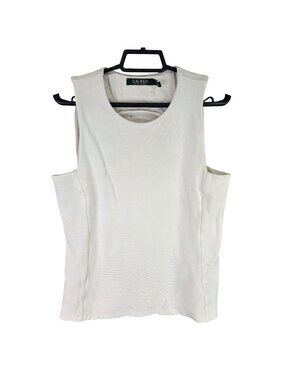 Womens Lauren Ralph Lauren Sleeveless Ribbed Ivory Top Lined Viscose Blend M